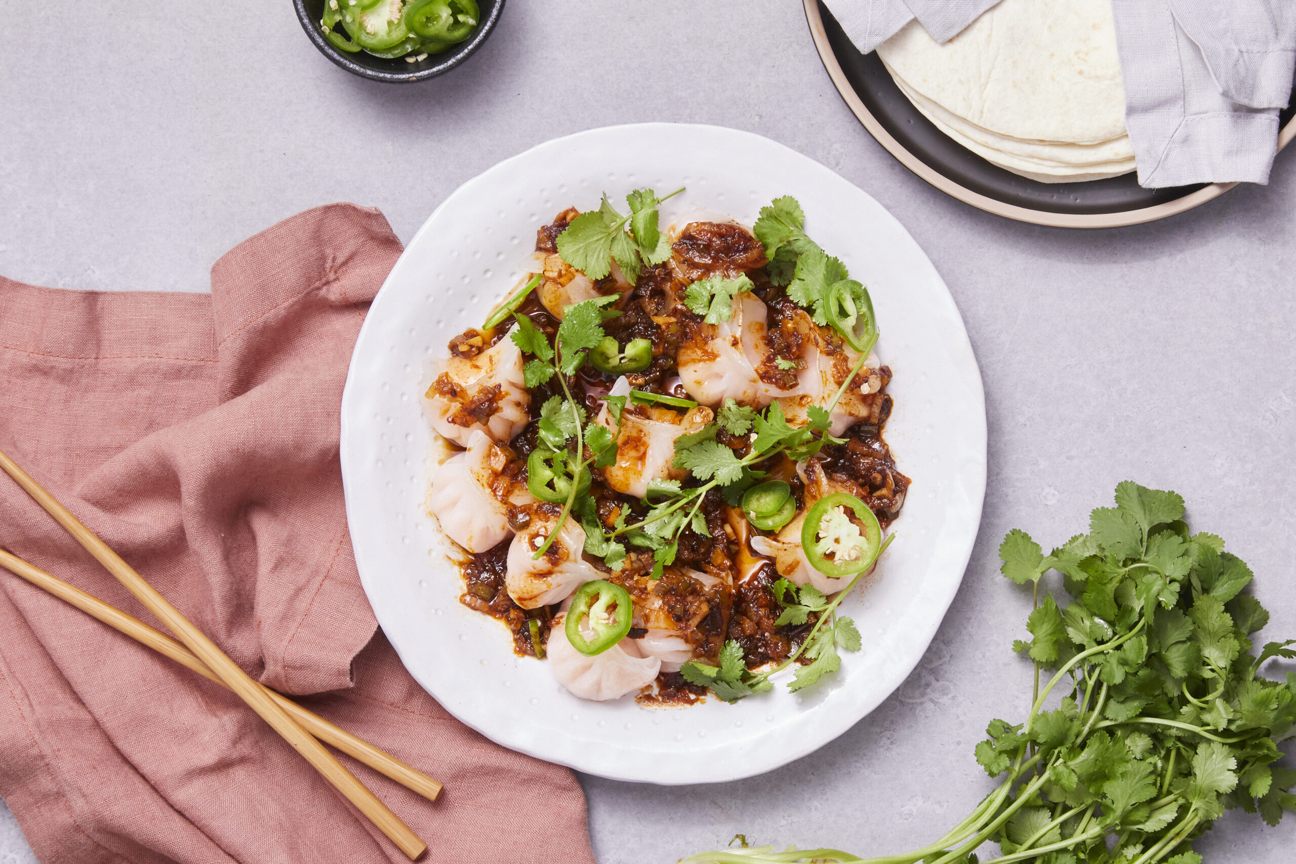 Prawn Hargow with a Mexican Chilli Sauce