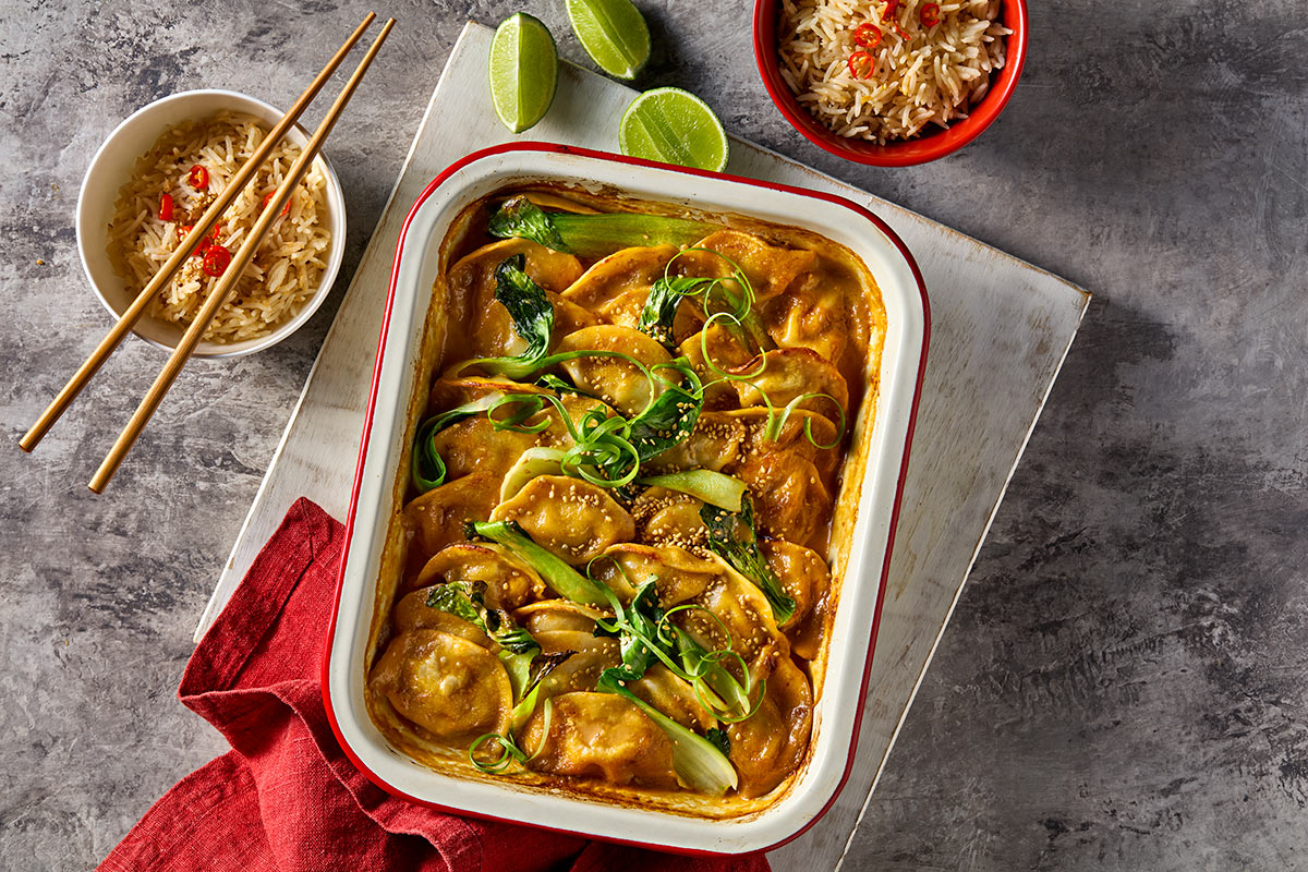 Easy One Pan Dumpling Bake